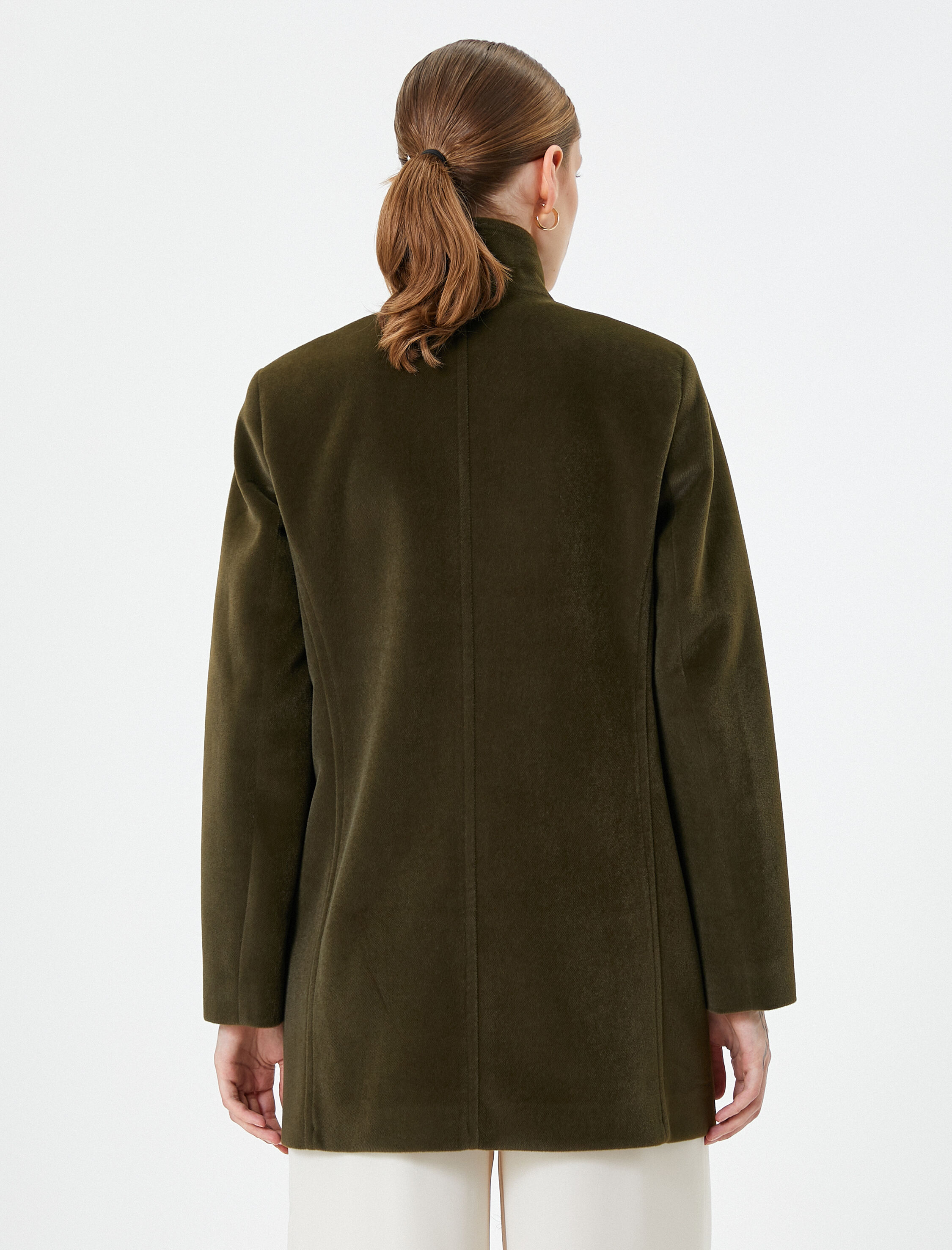 Kaşe Kaban Kruvaze Gold Düğmeli Dik Yaka Kapaklı Cepli