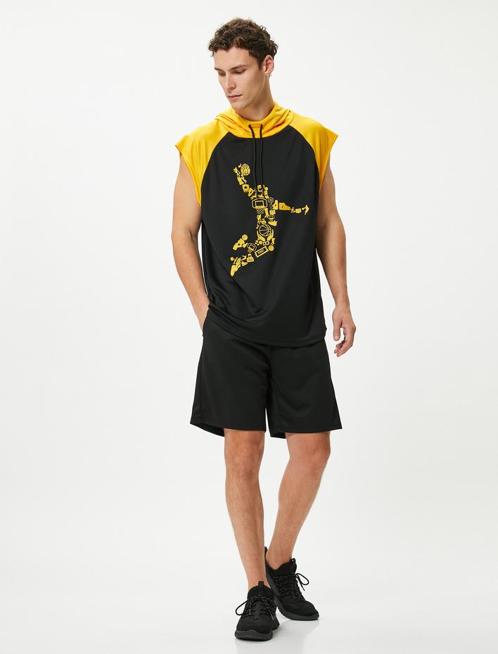  Oversize Sporcu Atleti Kapşonlu Kolsuz Slogan Baskılı