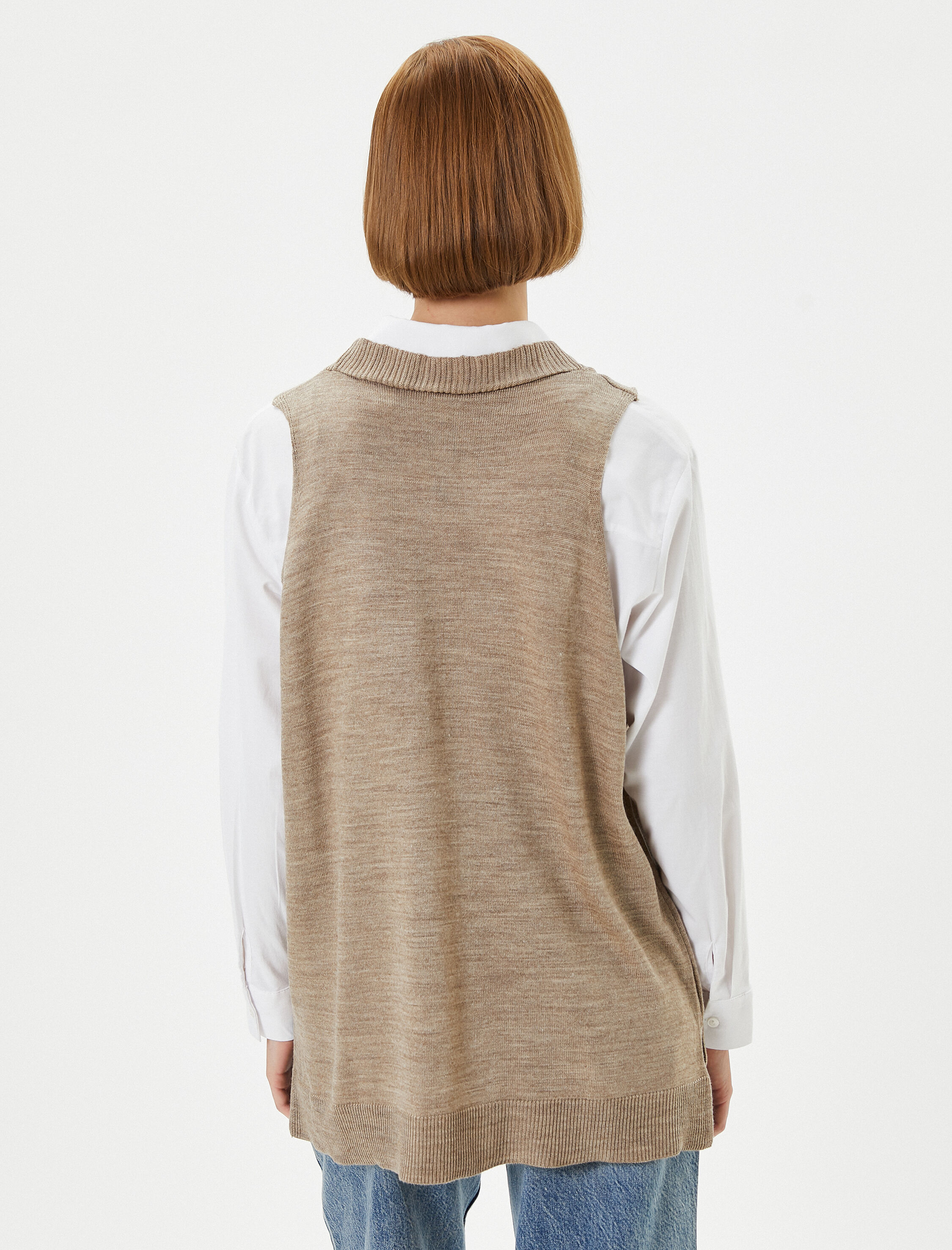   V Yaka Süveter Örgü Ribanalı