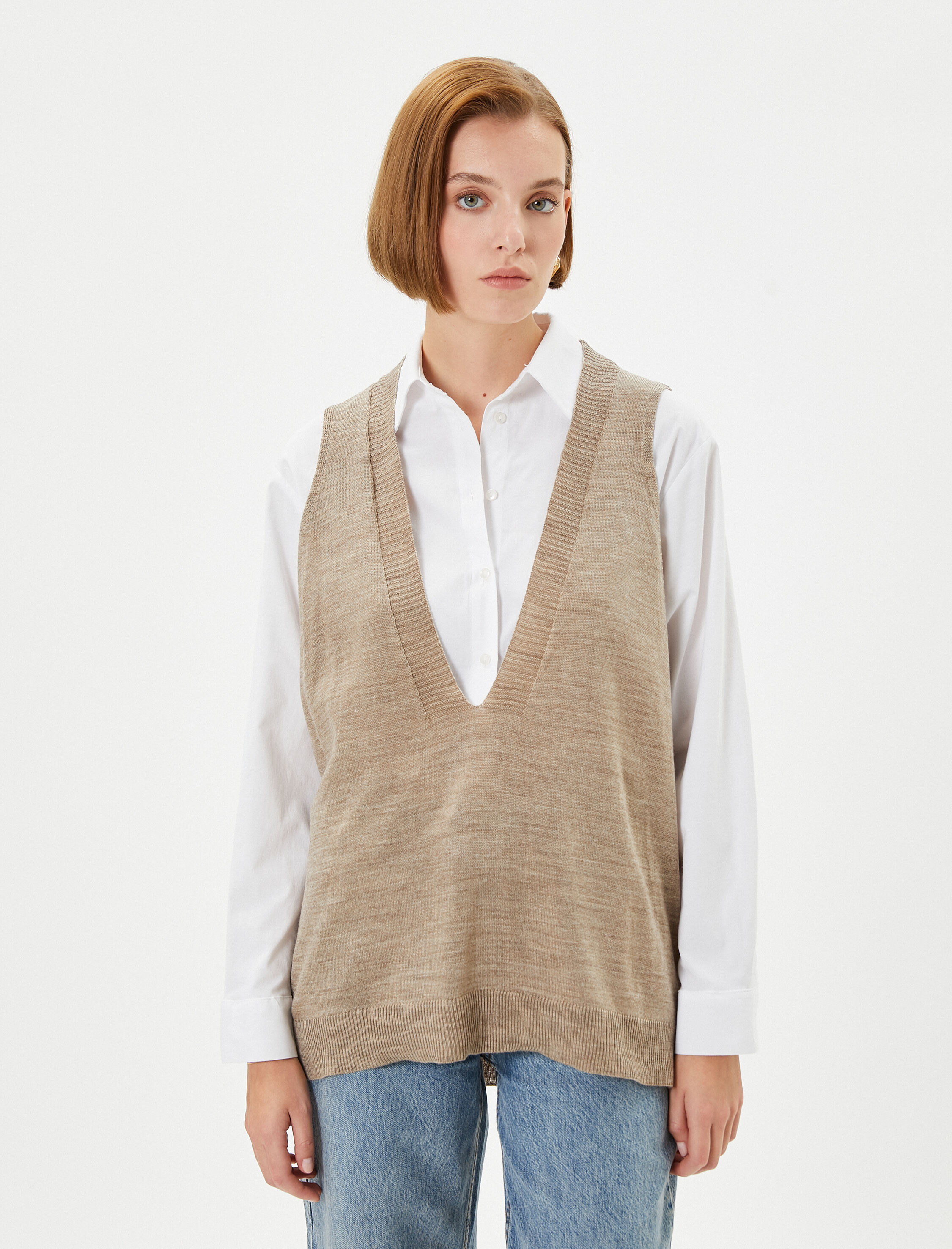   V Yaka Süveter Örgü Ribanalı