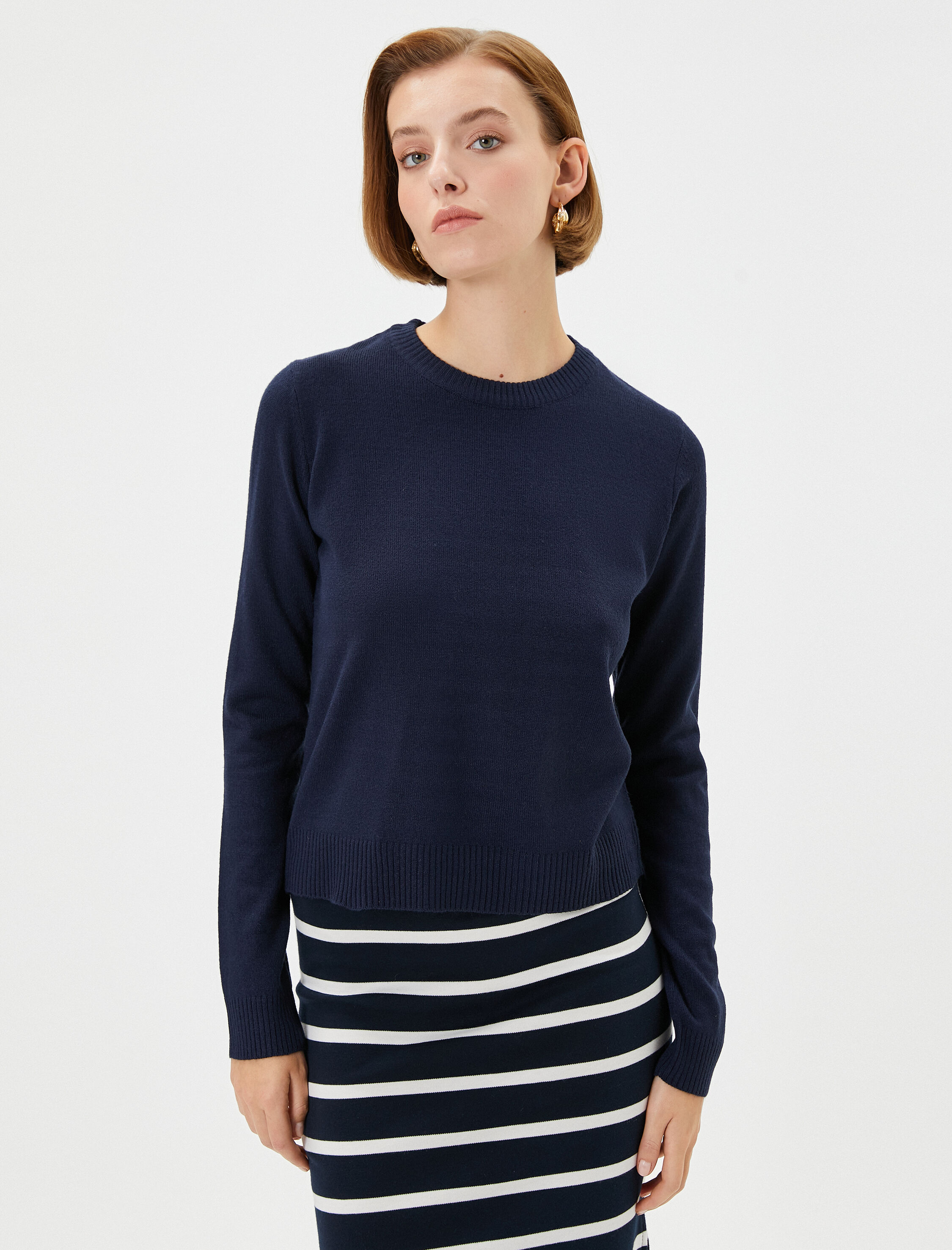   Triko Kazak Bisiklet Yaka Uzun Kollu Basic Kaşmir Dokulu