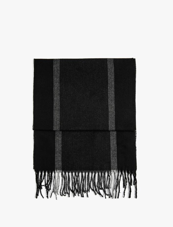 Erkek Çizgili Atkı Püskül Detaylı