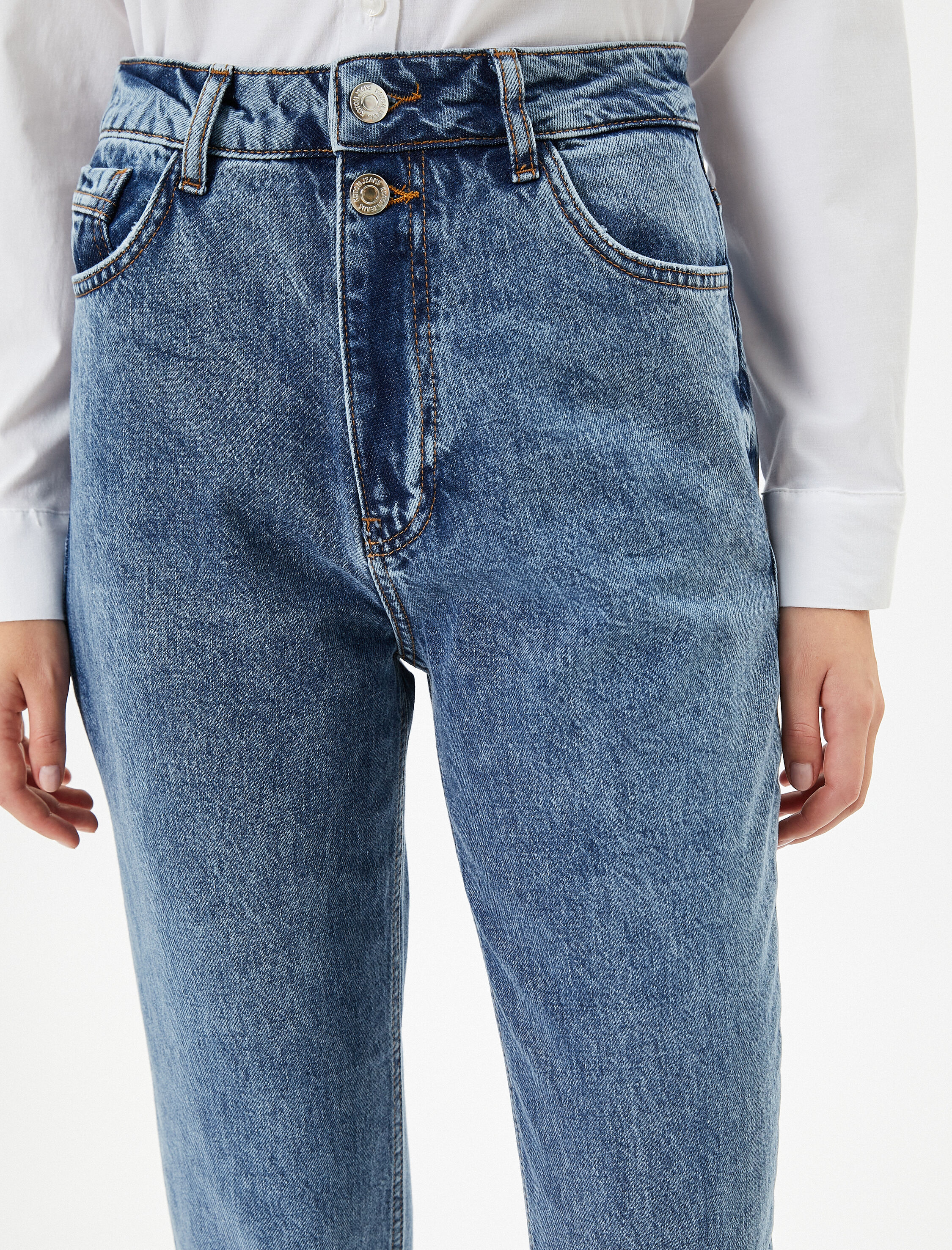   Yüksek Bel Kot Pantolon Rahat Kesim Straight Hafif Dar Kısa Paça - Mom Jean