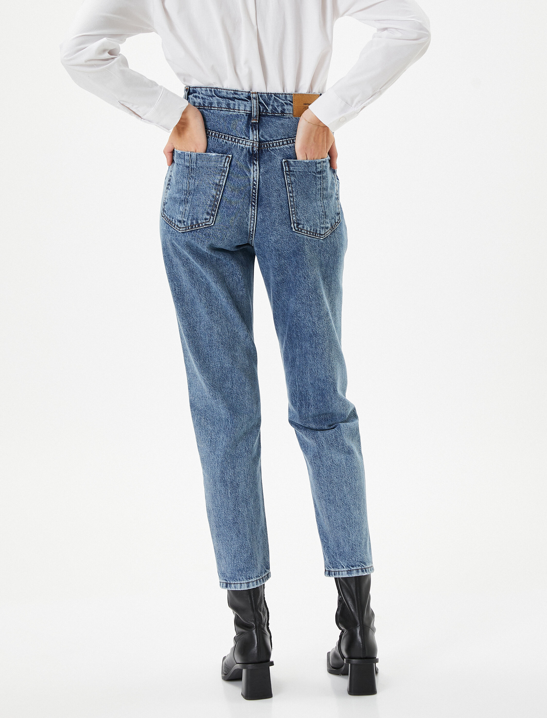   Yüksek Bel Kot Pantolon Rahat Kesim Straight Hafif Dar Kısa Paça - Mom Jean