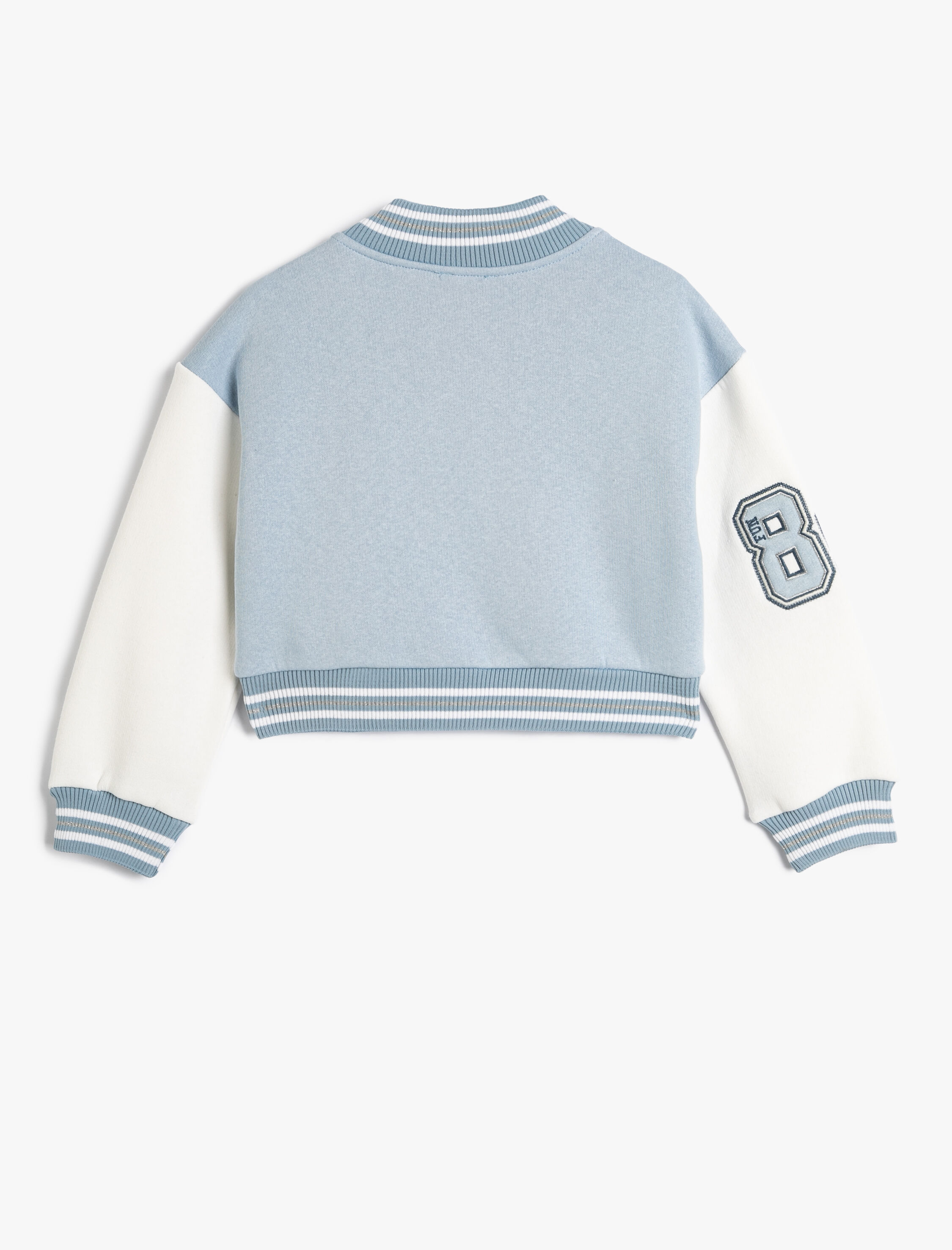  Kız Çocuk Crop Kolej Ceket Aplike Detaylı Uzun Kollu Renk Bloklu Çıtçıt Kapamalı Şardonlu