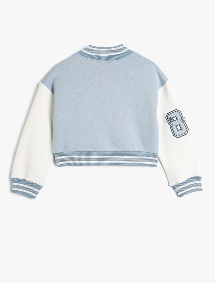 Kız Çocuk Crop Kolej Ceket Aplike Detaylı Uzun Kollu Renk Bloklu Çıtçıt Kapamalı Şardonlu