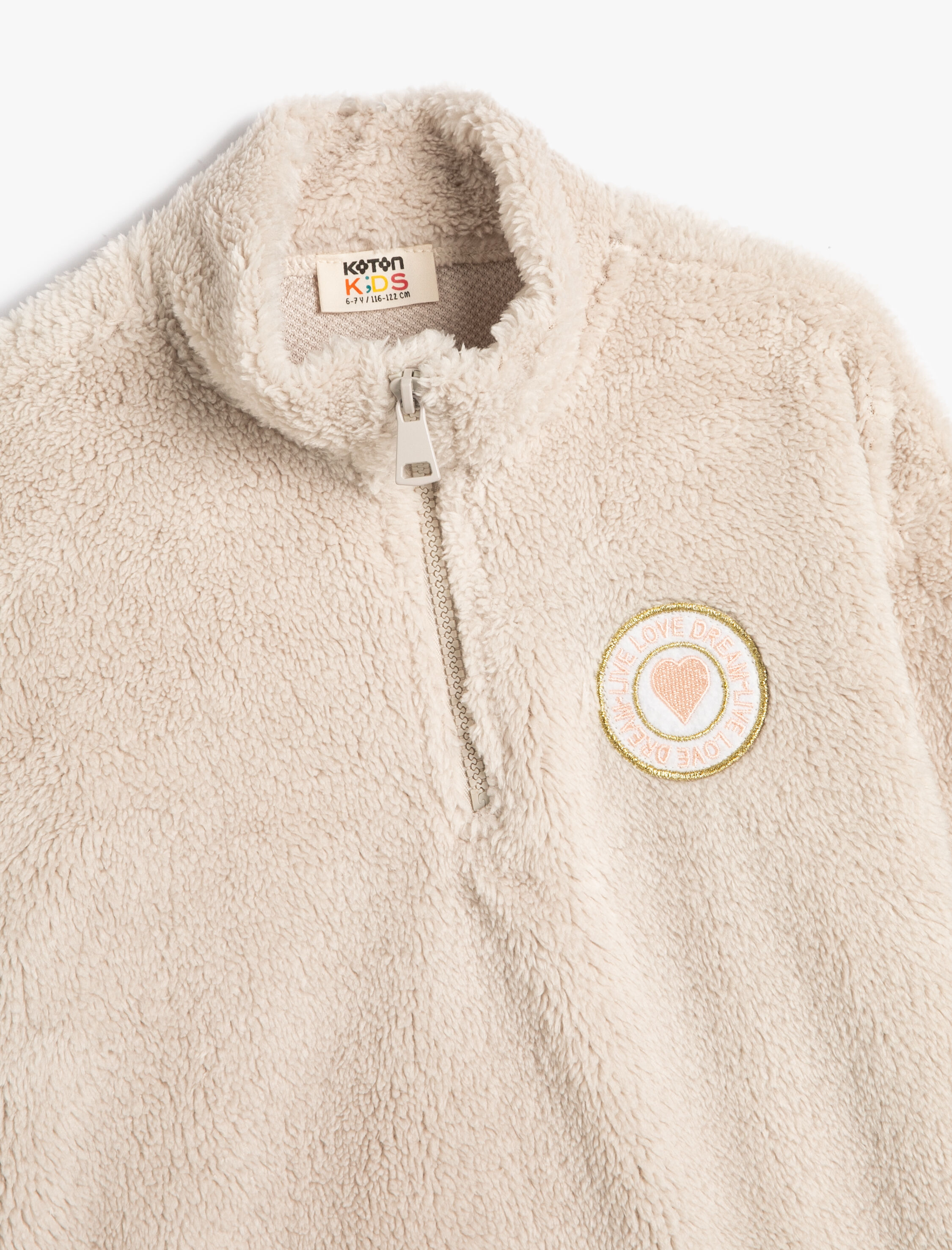  Kız Çocuk Peluş Sweatshirt Dik Yaka Yarım Fermuar Aplike Detaylı