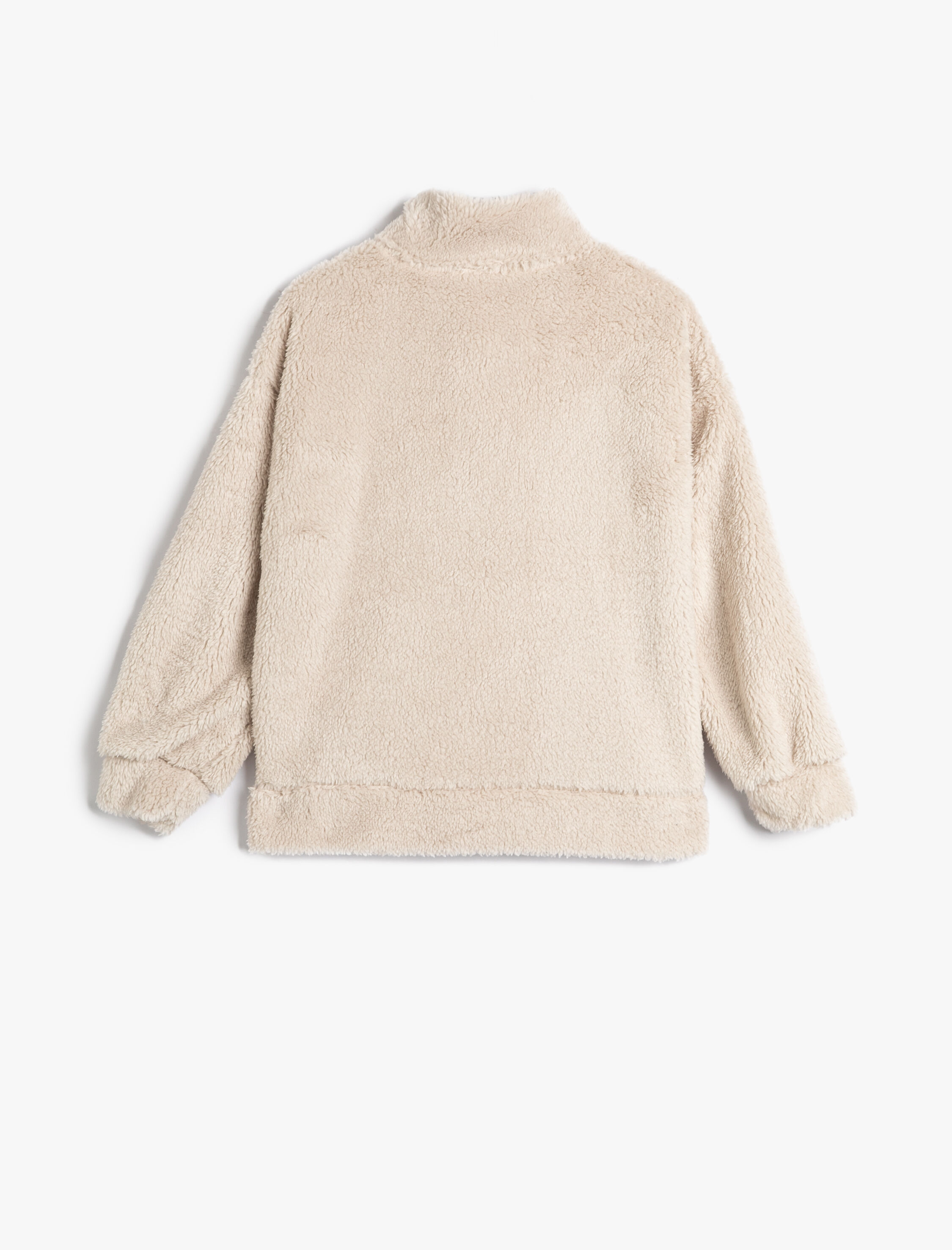  Kız Çocuk Peluş Sweatshirt Dik Yaka Yarım Fermuar Aplike Detaylı