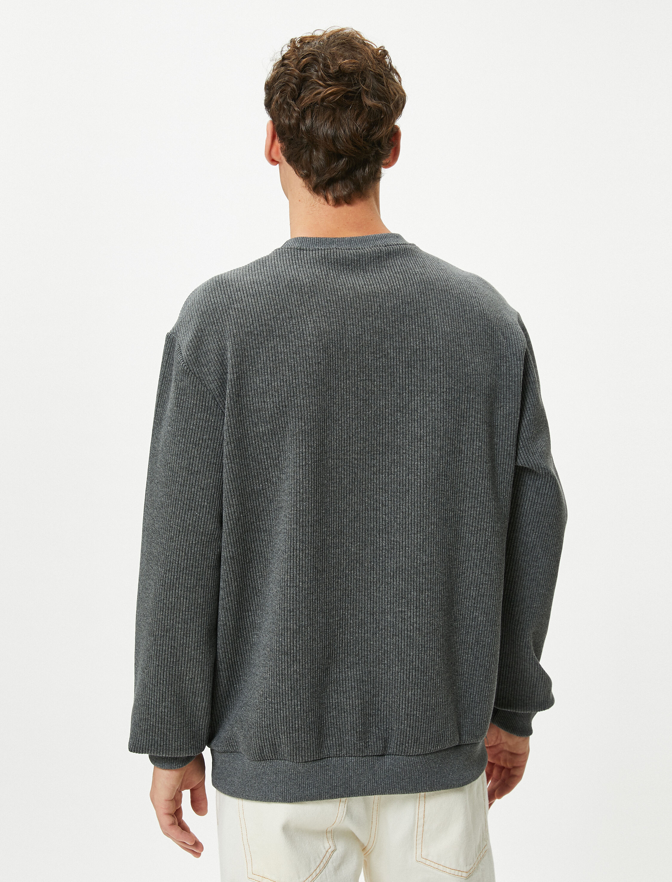   Basic Kazak Bisiklet Yaka Dokulu Uzun Kollu