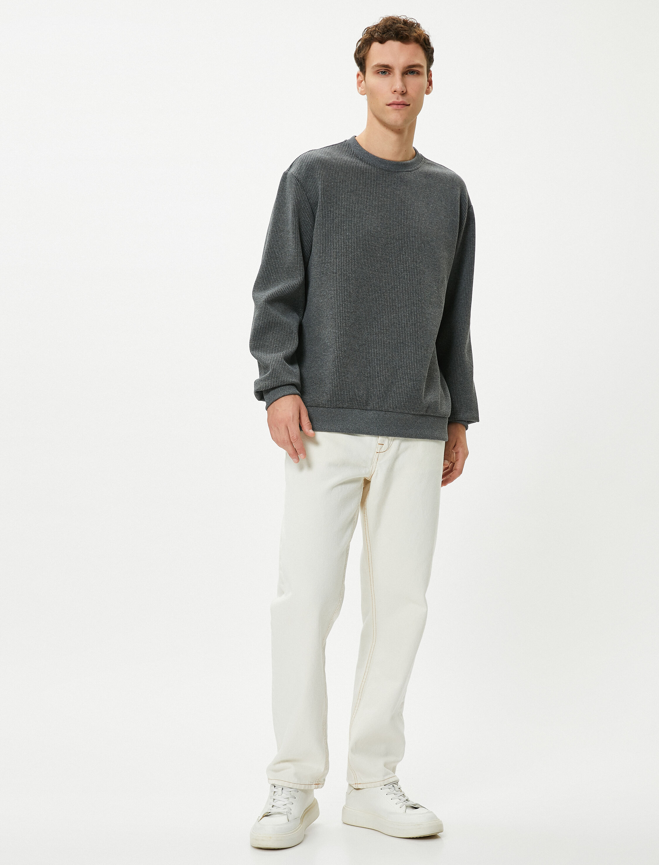   Basic Kazak Bisiklet Yaka Dokulu Uzun Kollu