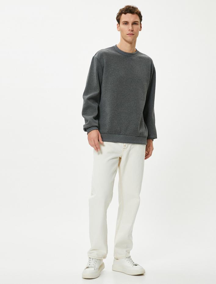  Basic Kazak Bisiklet Yaka Dokulu Uzun Kollu