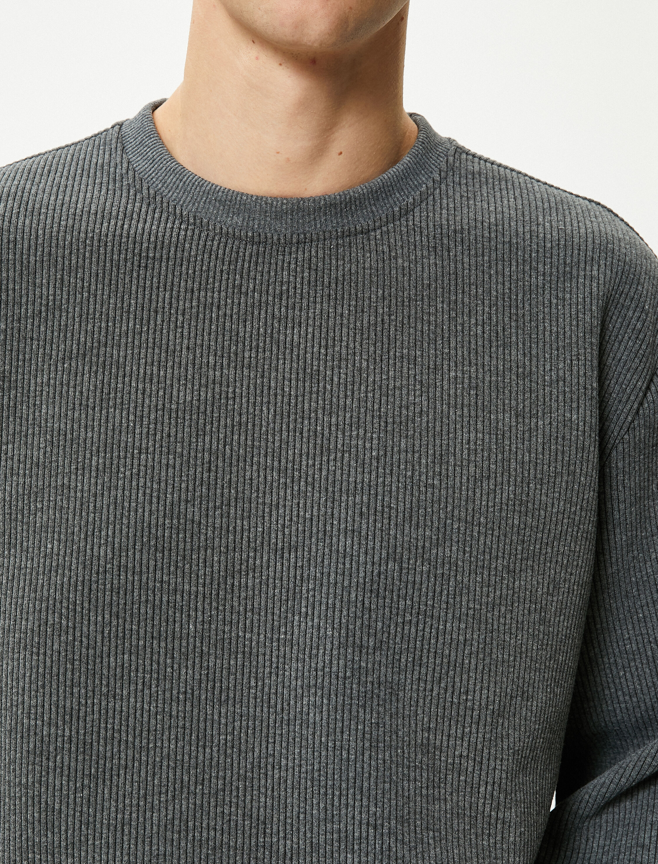   Basic Kazak Bisiklet Yaka Dokulu Uzun Kollu