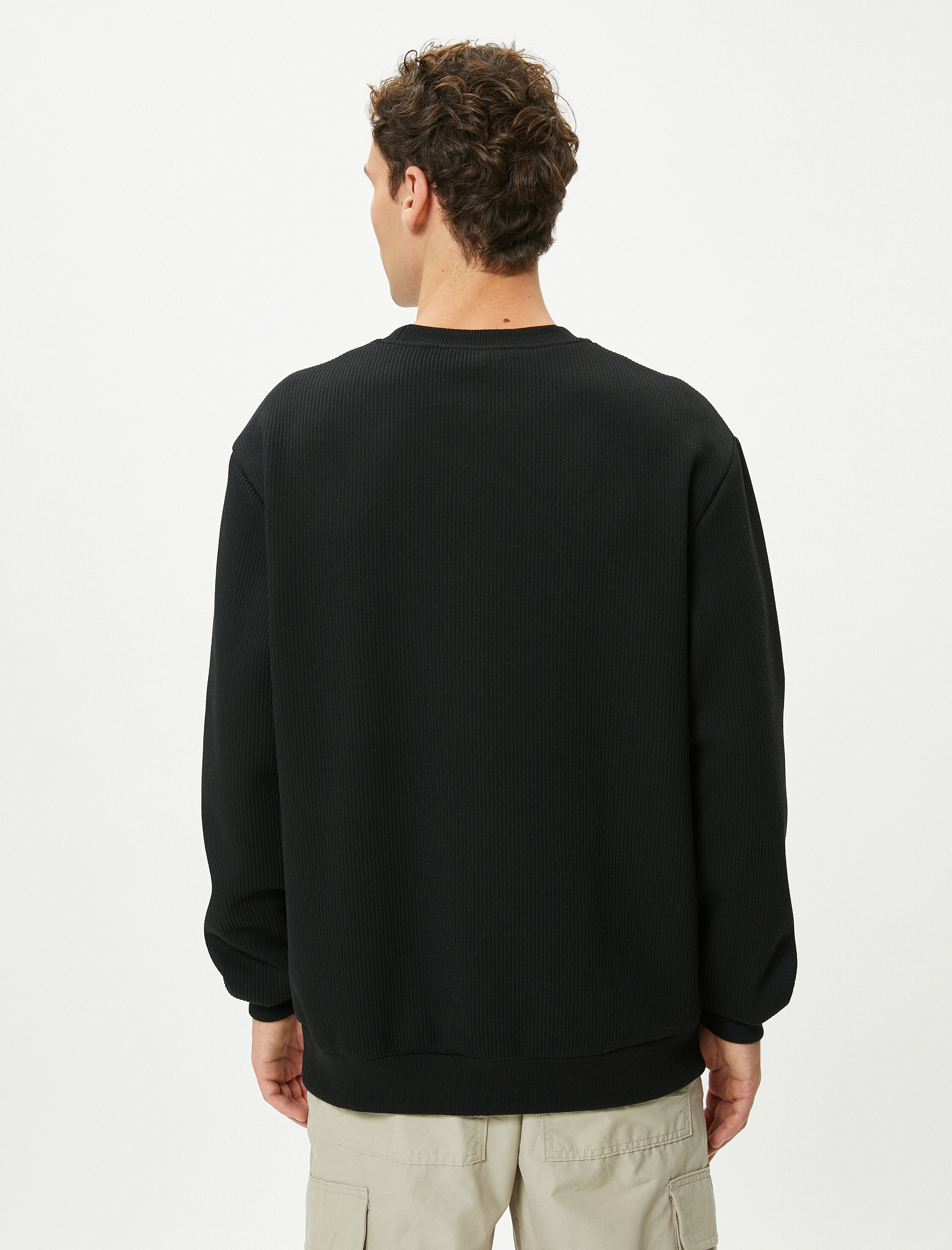   Basic Kazak Bisiklet Yaka Dokulu Uzun Kollu