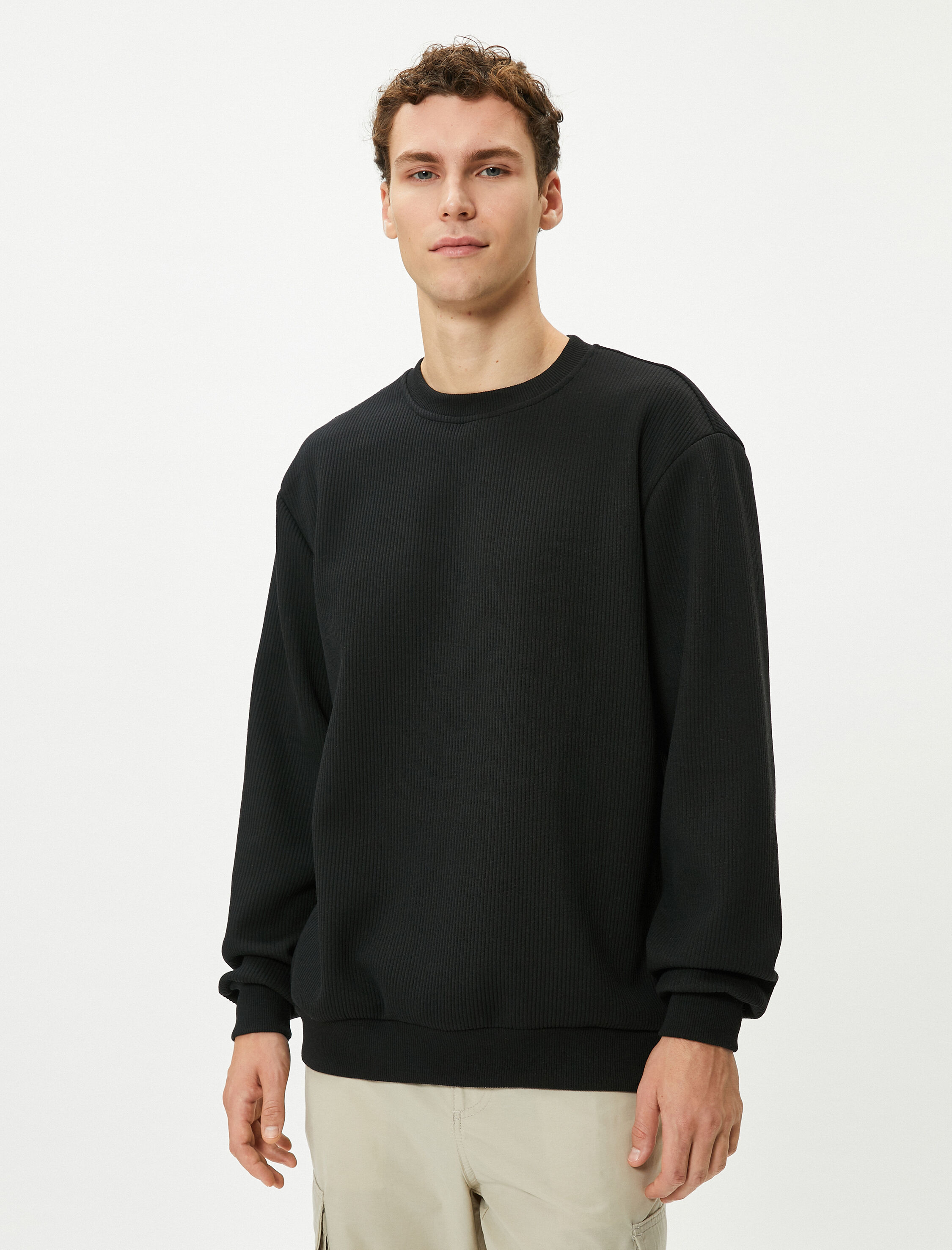   Basic Kazak Bisiklet Yaka Dokulu Uzun Kollu