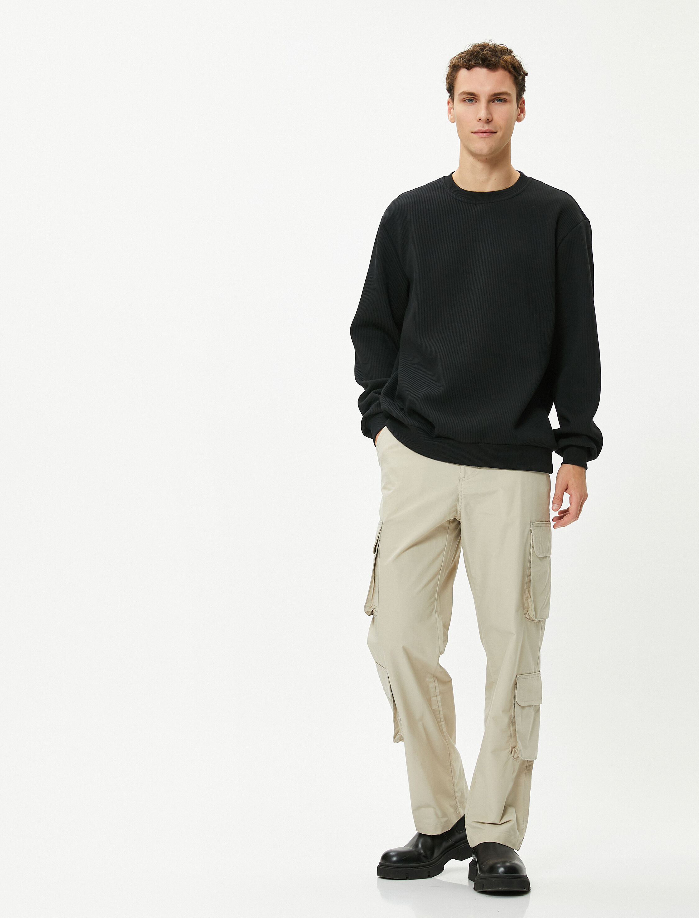   Basic Kazak Bisiklet Yaka Dokulu Uzun Kollu