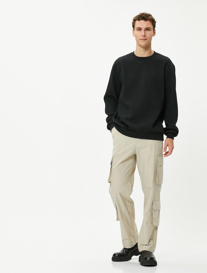  Basic Kazak Bisiklet Yaka Dokulu Uzun Kollu