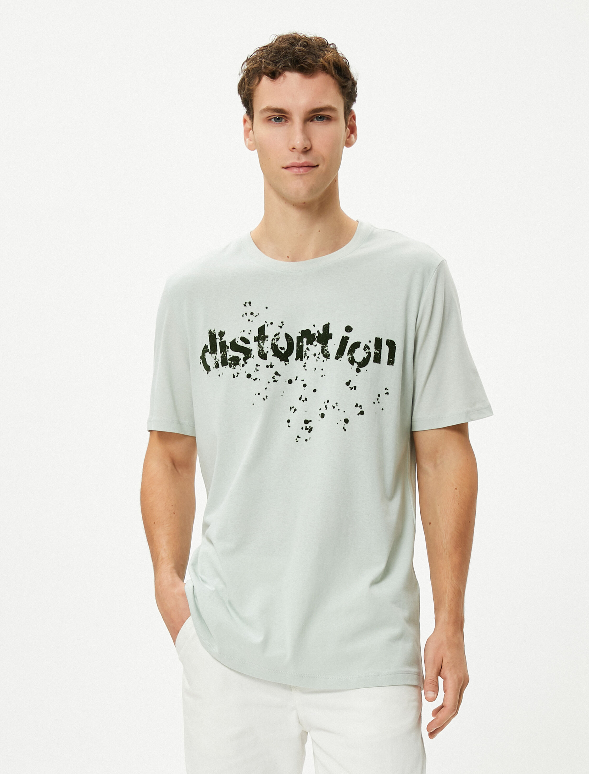   Slogan Baskılı Tişört Bisiklet Yaka Kısa Kollu Pamuklu