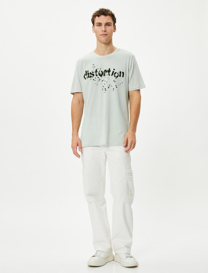  Slogan Baskılı Tişört Bisiklet Yaka Kısa Kollu Pamuklu