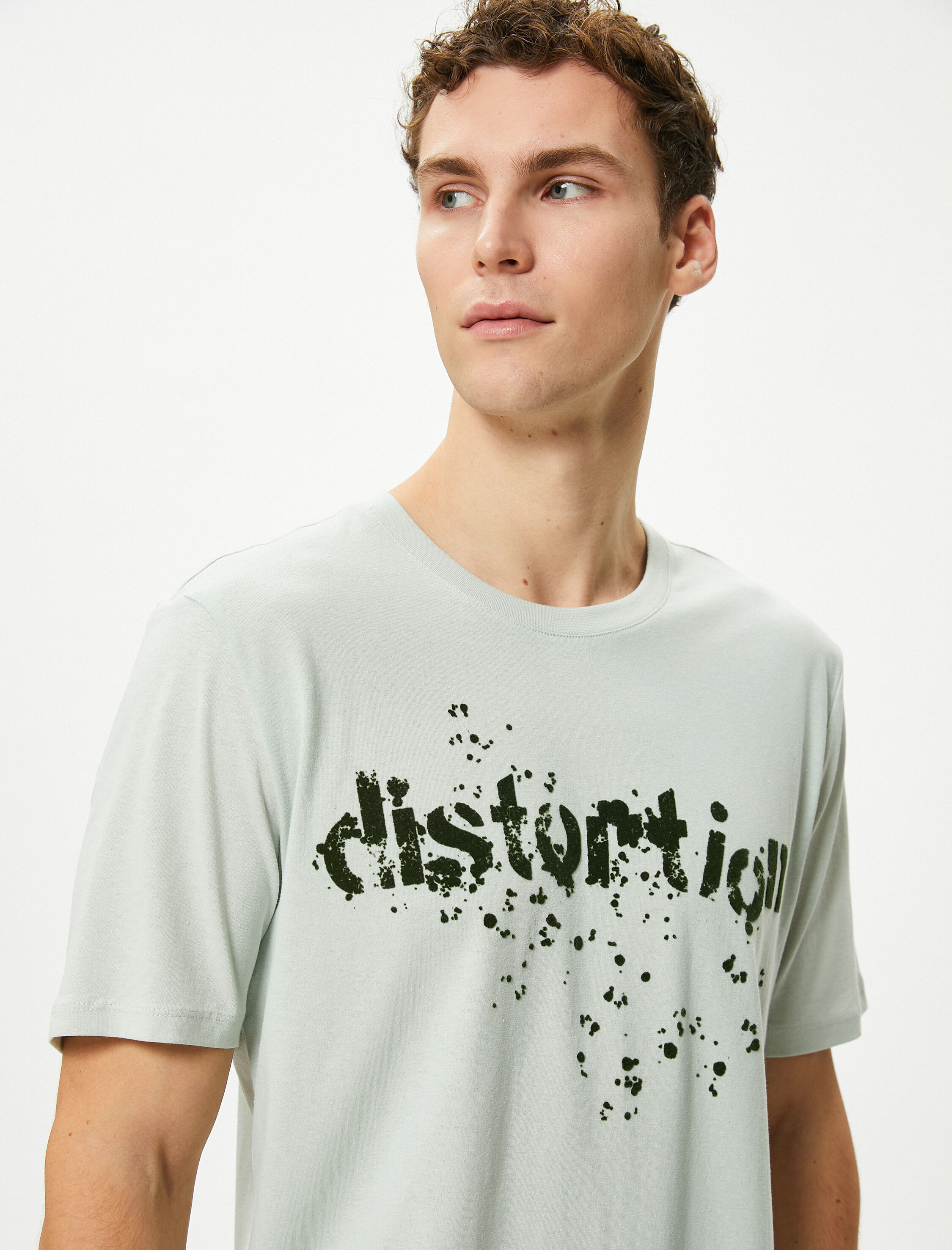   Slogan Baskılı Tişört Bisiklet Yaka Kısa Kollu Pamuklu