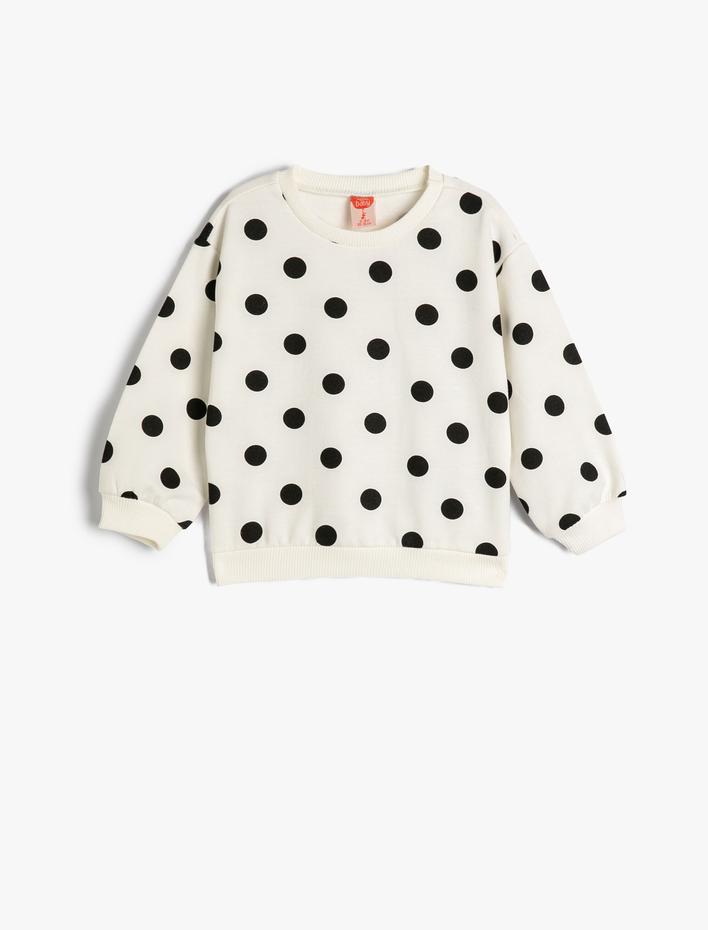 Kız Bebek Sweatshirt Puantiyeli Uzun Kollu Bisiklet Yaka Şardonlu