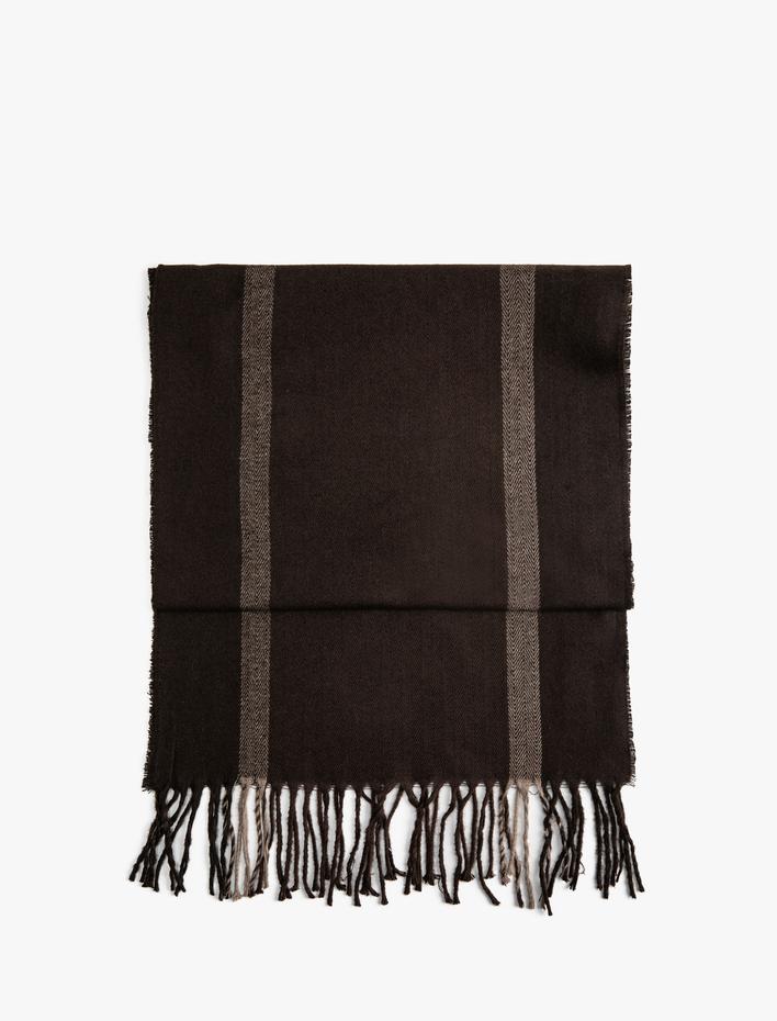 Erkek Çizgili Atkı Püskül Detaylı