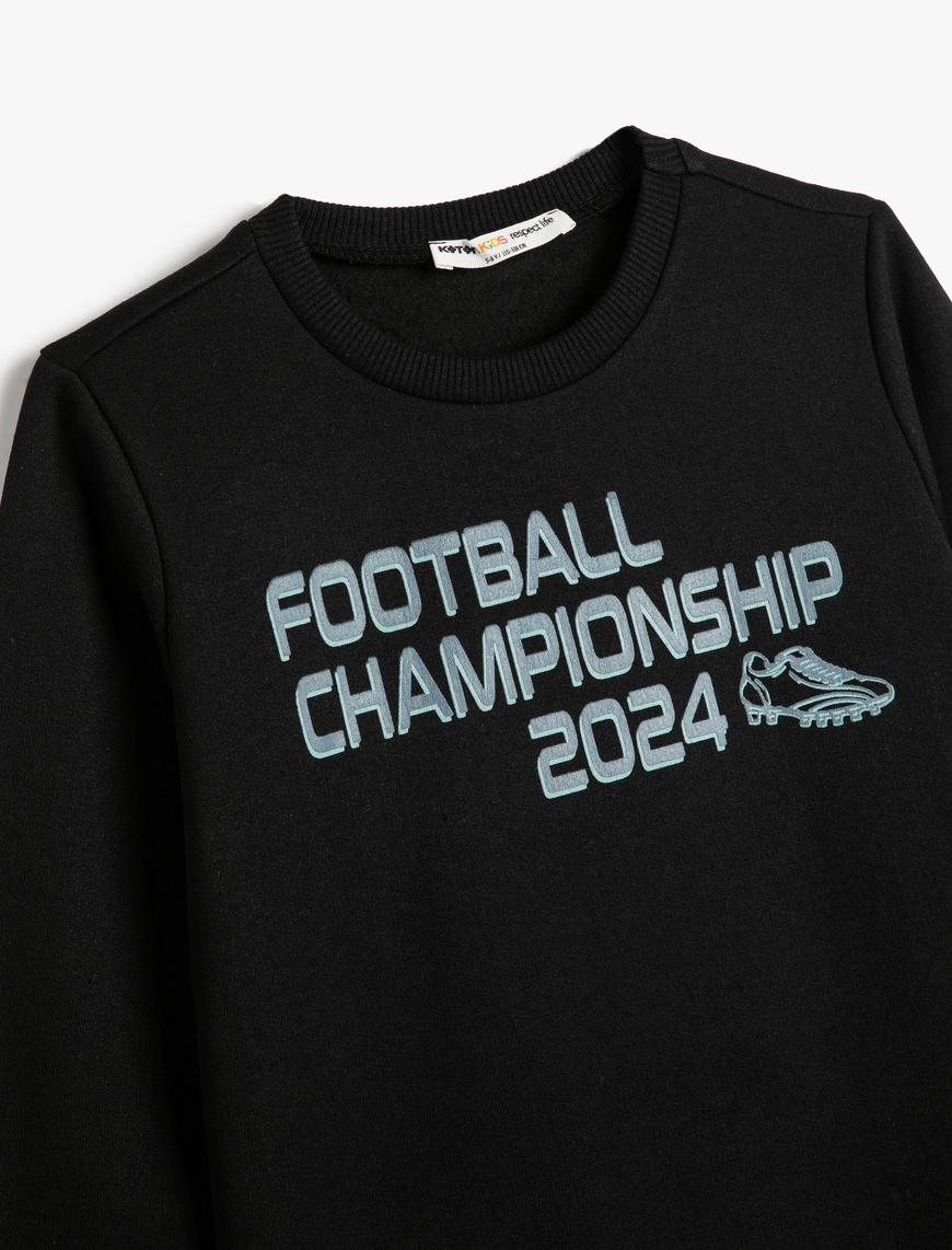  Erkek Çocuk Sweatshirt Uzun Kollu Bisiklet Yaka Futbol Temalı Baskı Detaylı Şardonlu