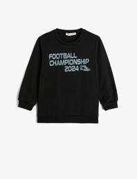 Sweatshirt Uzun Kollu Bisiklet Yaka Futbol Temalı Baskı Detaylı Şardonlu