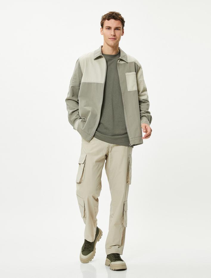  Mevsimlik Ceket Renk Bloklu Cep Detaylı Fermuarlı