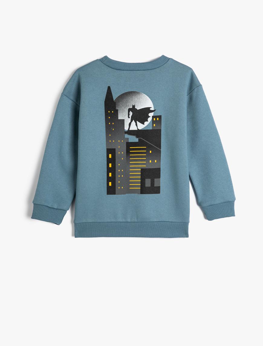  Erkek Çocuk Batman Sweatshirt Lisanslı Uzun Kollu Bisiklet Yaka Parlak Baskılı Şardonlu