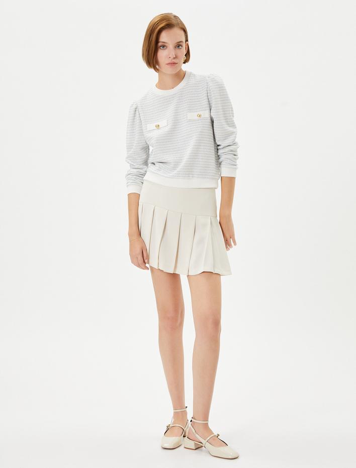  Bisiklet Yaka Sweatshirt Balon Kollu Gold Düğmeli