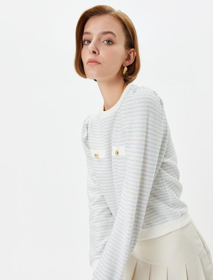  Bisiklet Yaka Sweatshirt Balon Kollu Gold Düğmeli