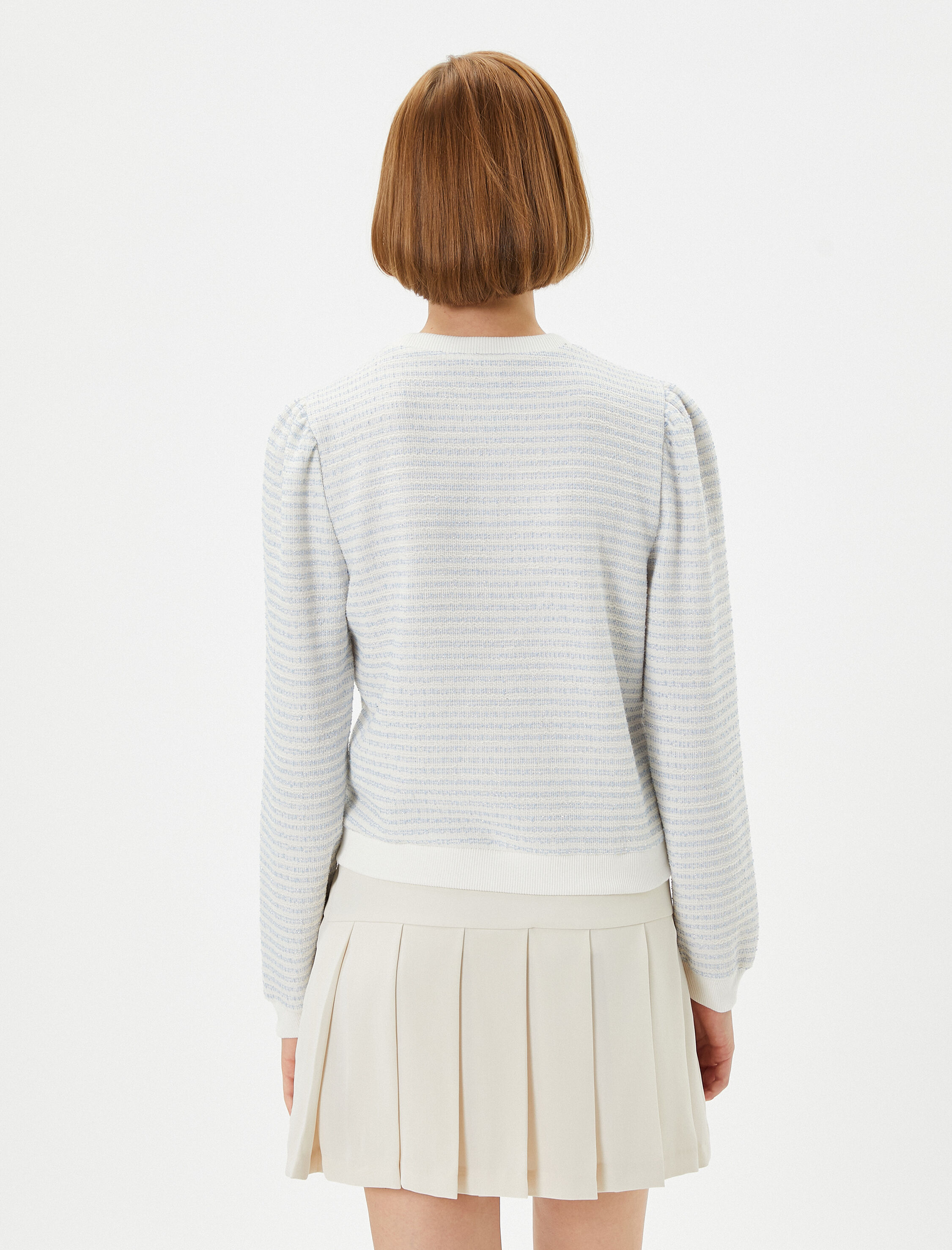   Bisiklet Yaka Sweatshirt Balon Kollu Gold Düğmeli