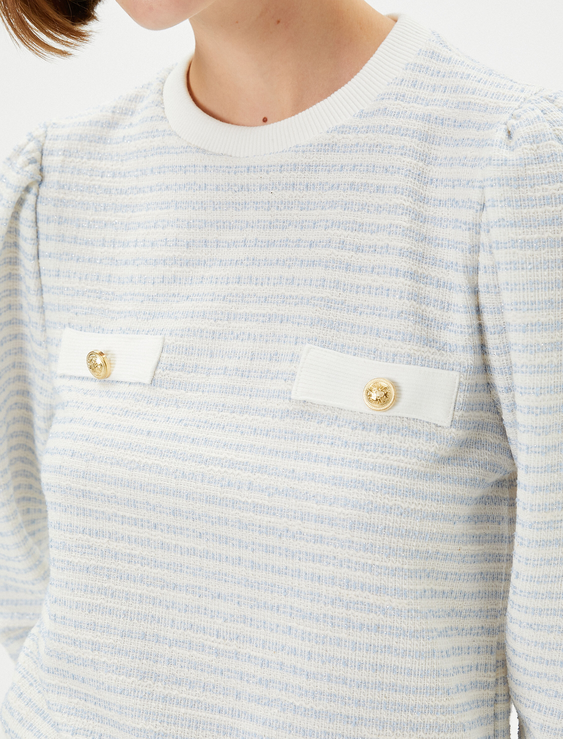   Bisiklet Yaka Sweatshirt Balon Kollu Gold Düğmeli