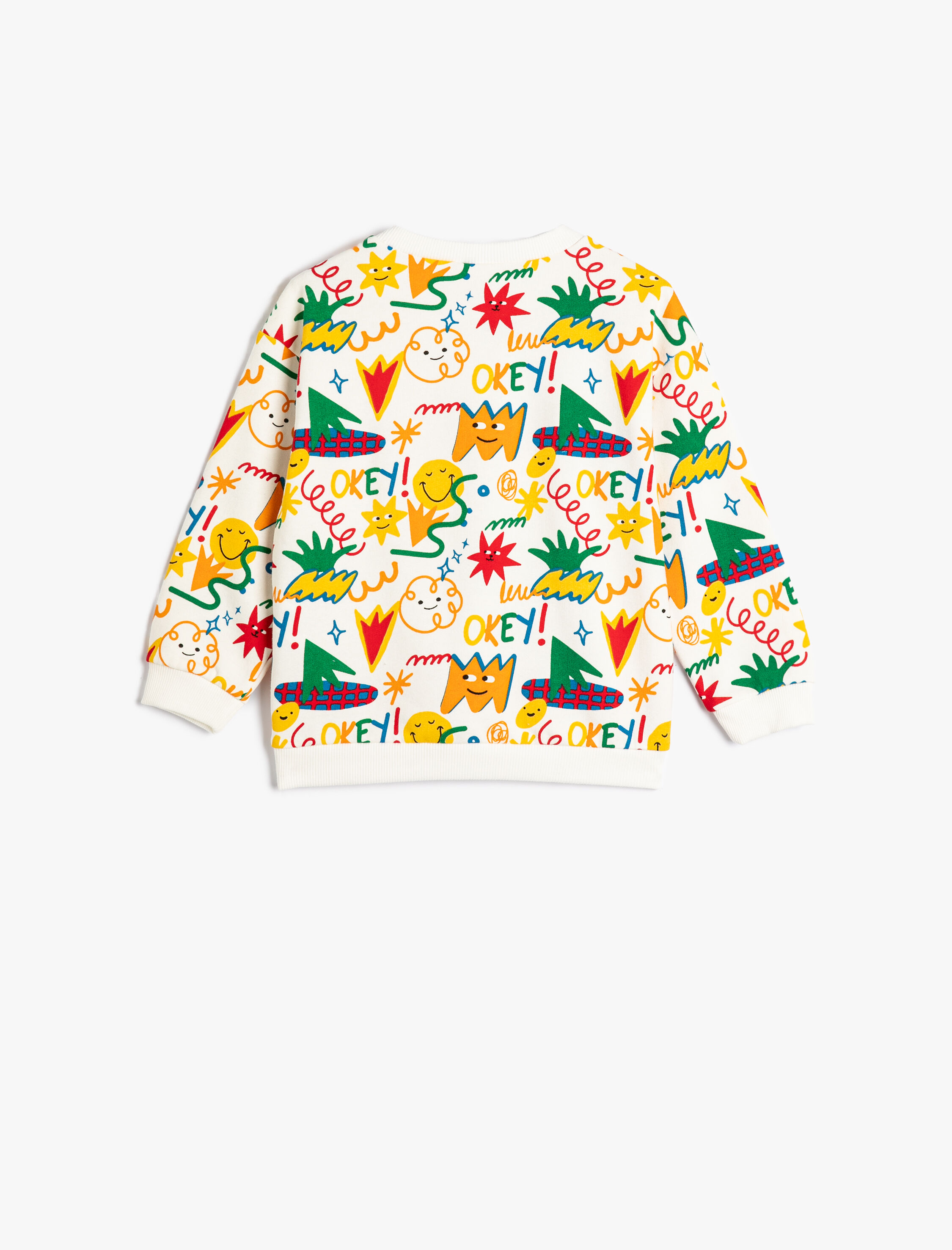  Erkek Bebek Sweatshirt Eğlenceli Baskı Detaylı Uzun Kollu Bisiklet Yaka Pamuklu