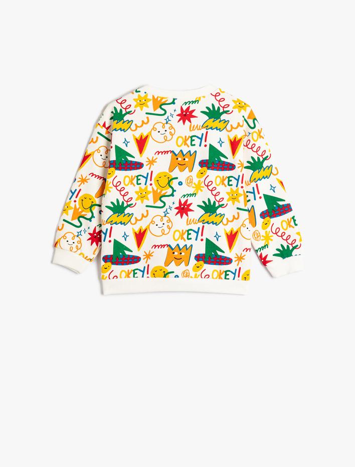 Erkek Bebek Sweatshirt Eğlenceli Baskı Detaylı Uzun Kollu Bisiklet Yaka Pamuklu