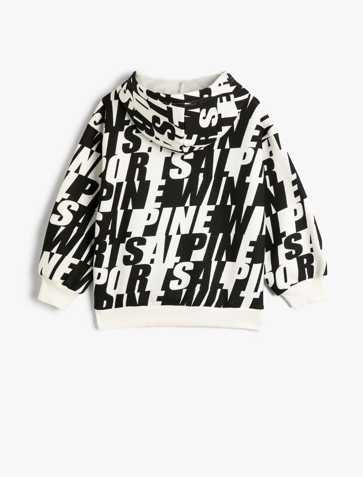 Kız Çocuk Kapşonlu Sweatshirt Uzun Kollu Desenli Şardonlu
