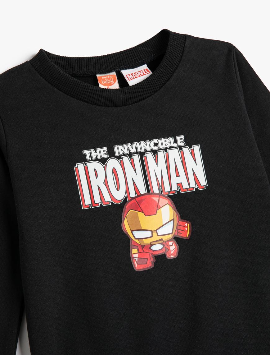 Erkek Bebek Iron Man Sweatshirt Lisanslı Uzun Kollu Bisiklet Yaka Pamuklu