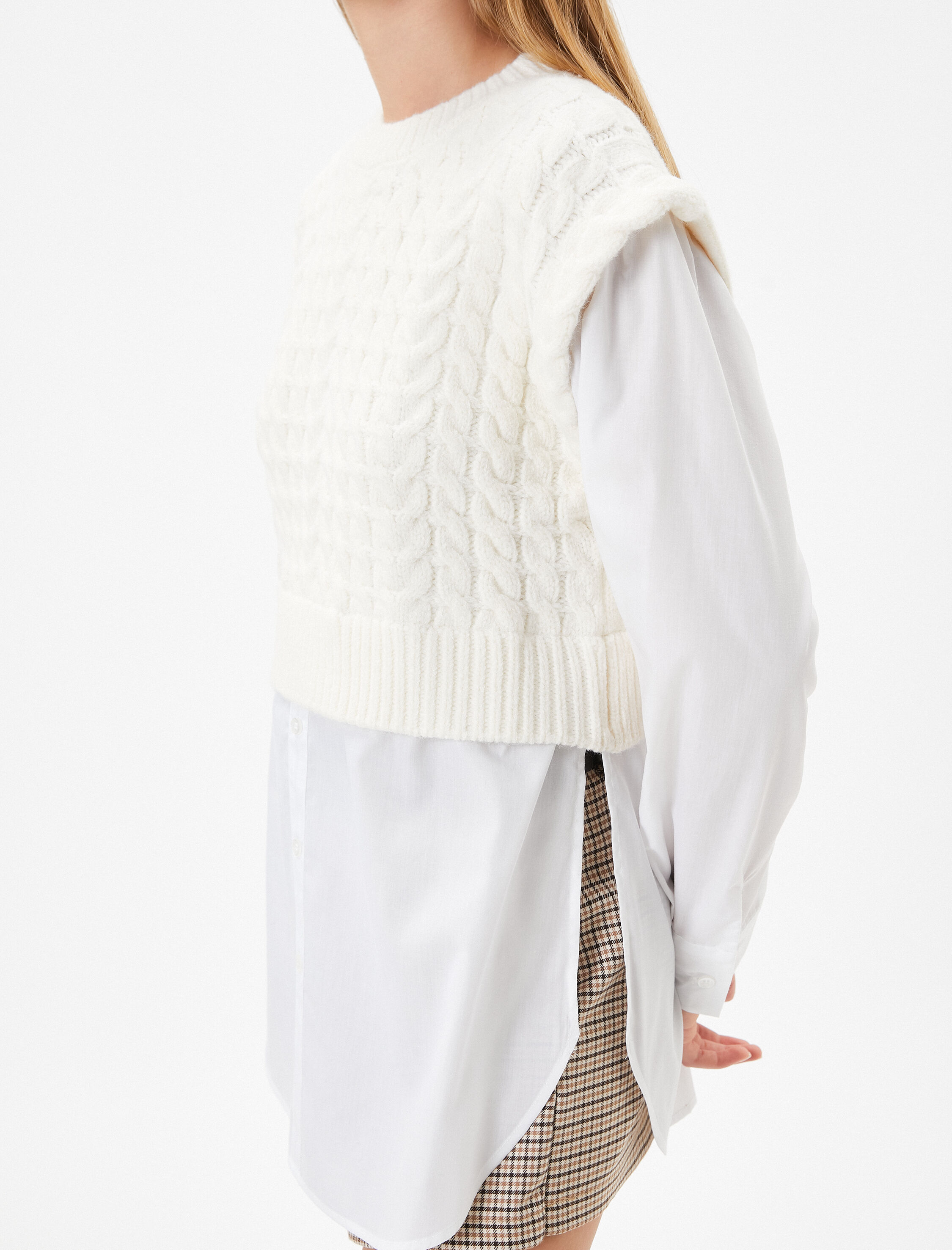   Triko Süveter Detaylı Tunik Çift Kumaş Uzun Kollu Yuvarlak Yaka