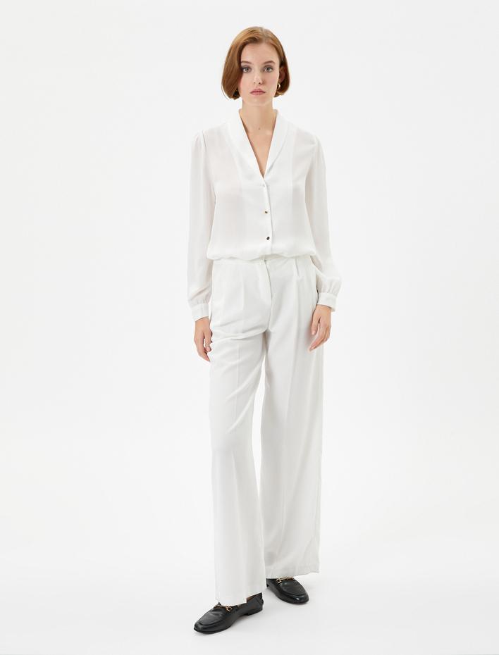  Balon Kollu Gömlek V Yaka Düğmeli