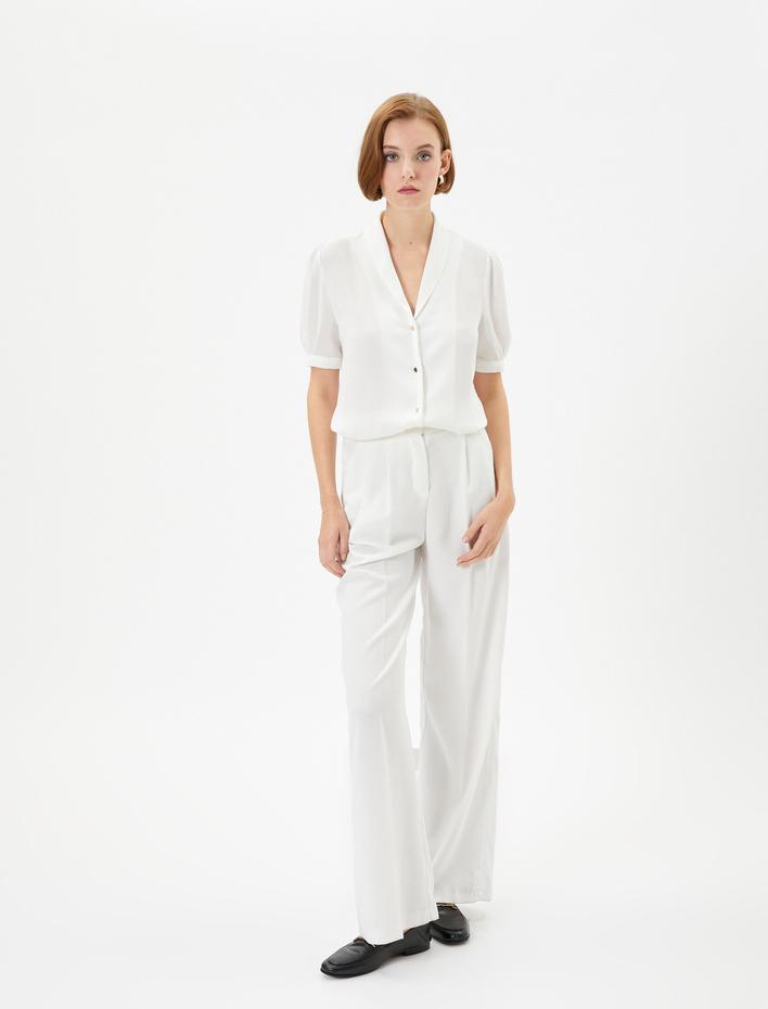  Balon Kollu Gömlek Düğmeli V Yaka