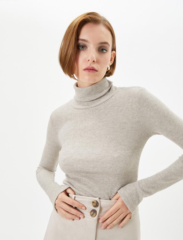  Balıkçı Yaka Body Fitilli Uzun Kollu