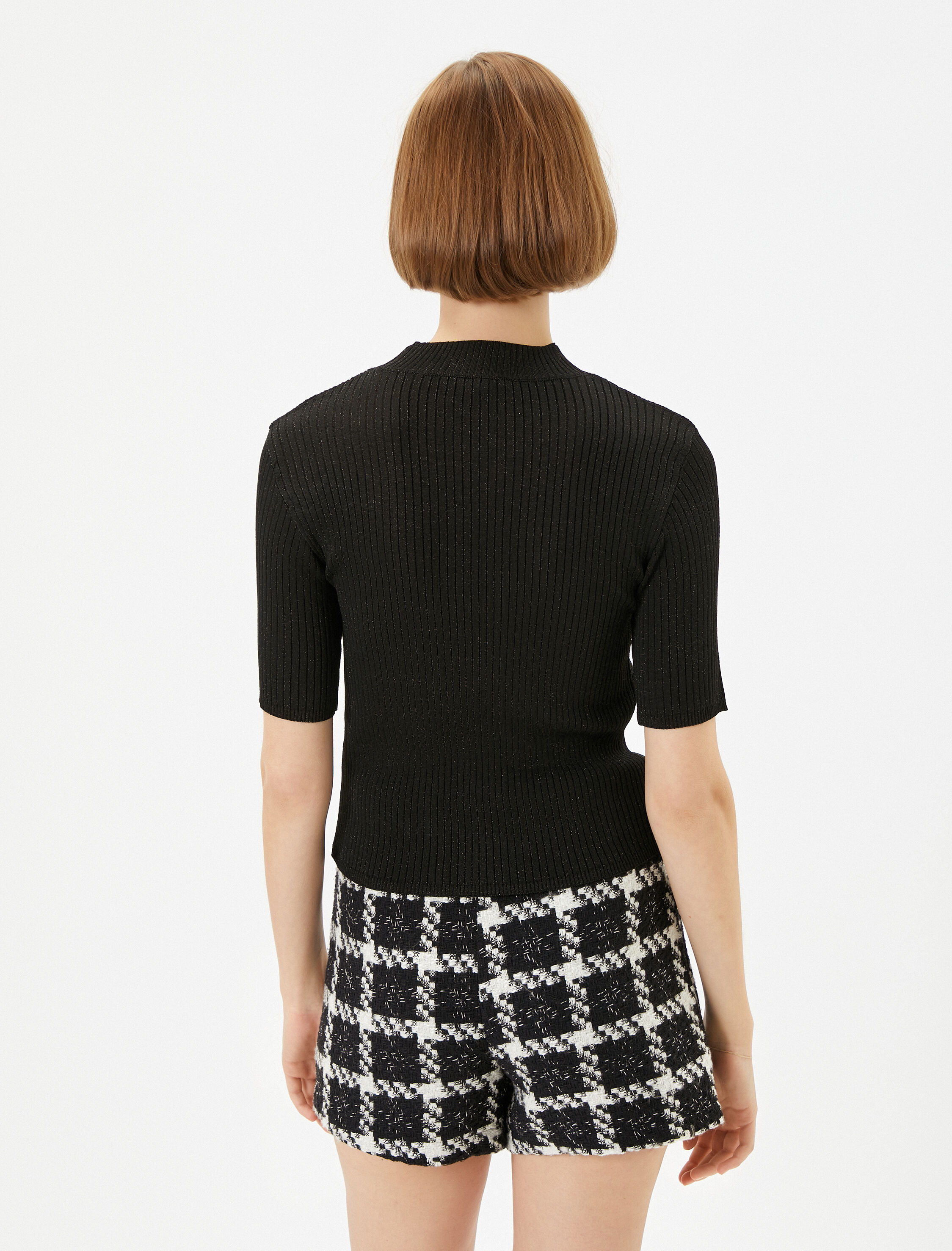   Triko Kazak Kısa Kollu Bisiklet Yaka Simli