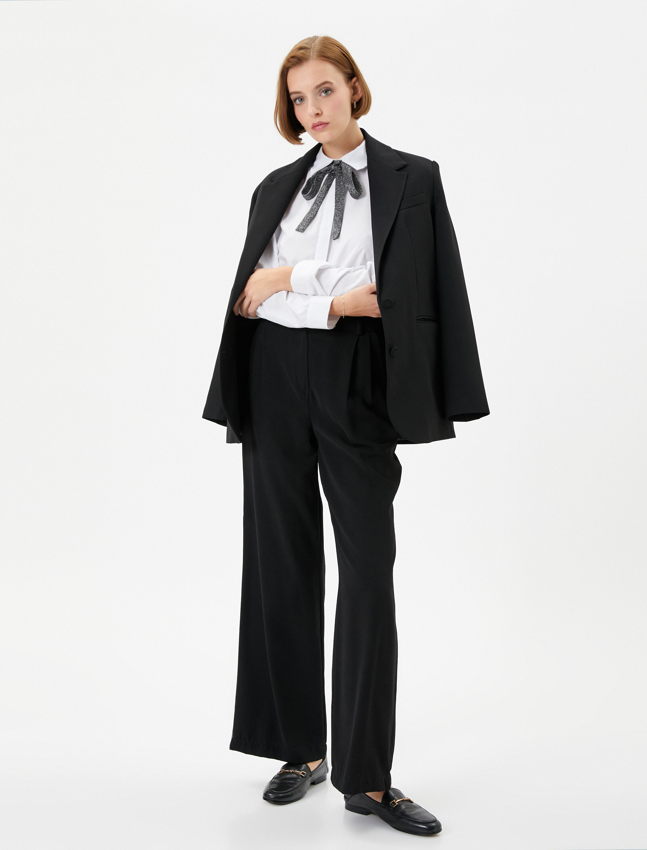   Fular Yaka Gömlek Uzun Kollu Düğmeli Pamuklu