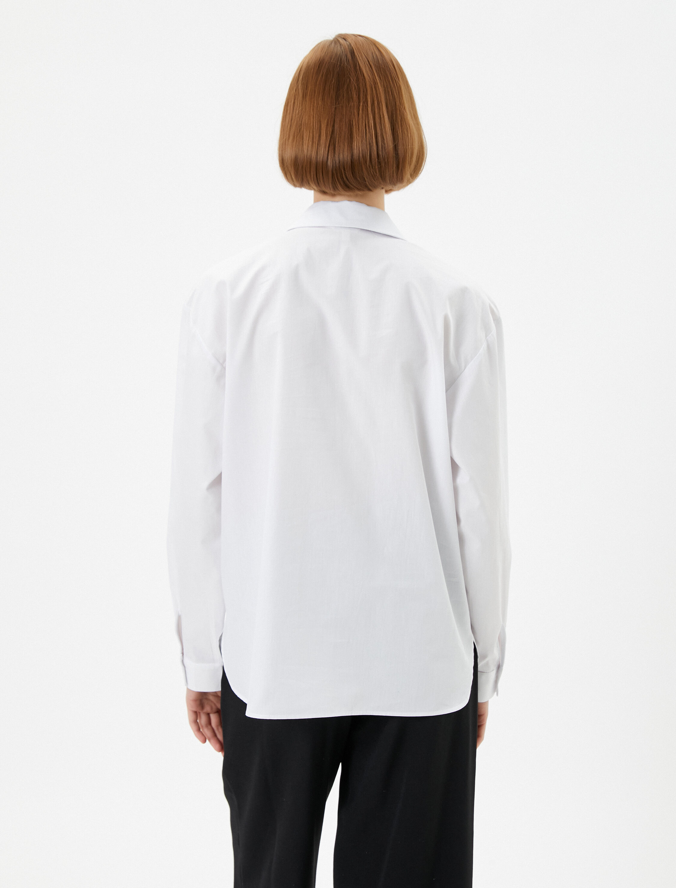   Fular Yaka Gömlek Uzun Kollu Düğmeli Pamuklu