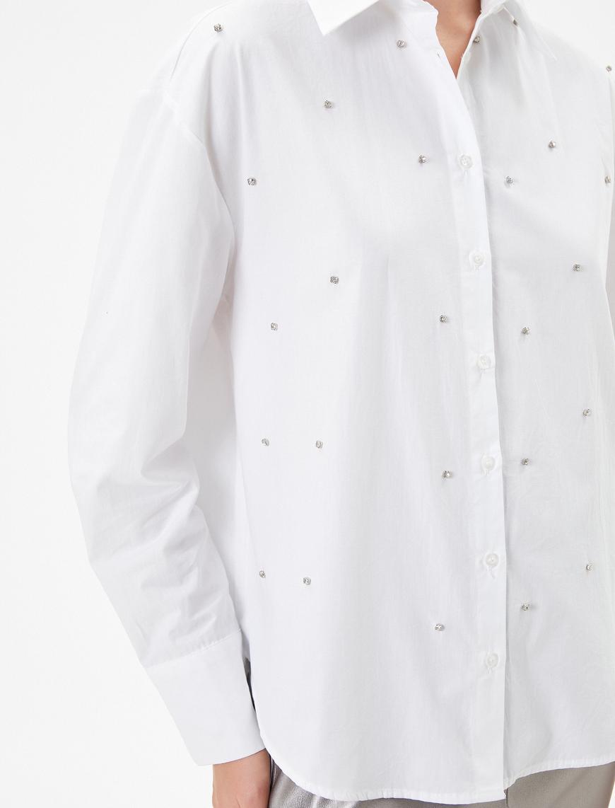   Taşlı Gömlek Uzun Kollu Klasik Yaka Pamuklu Regular Kalıp