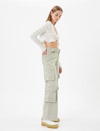 Kargo Pantolon Geniş Paça Normal Bel Kemer Detaylı Cepli Pamuklu - Bianca Jeans