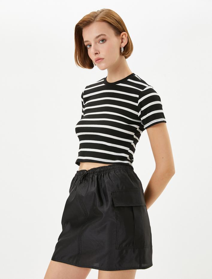  Paraşüt Etek Mini Beli Bağlamalı Stoperli Cepli