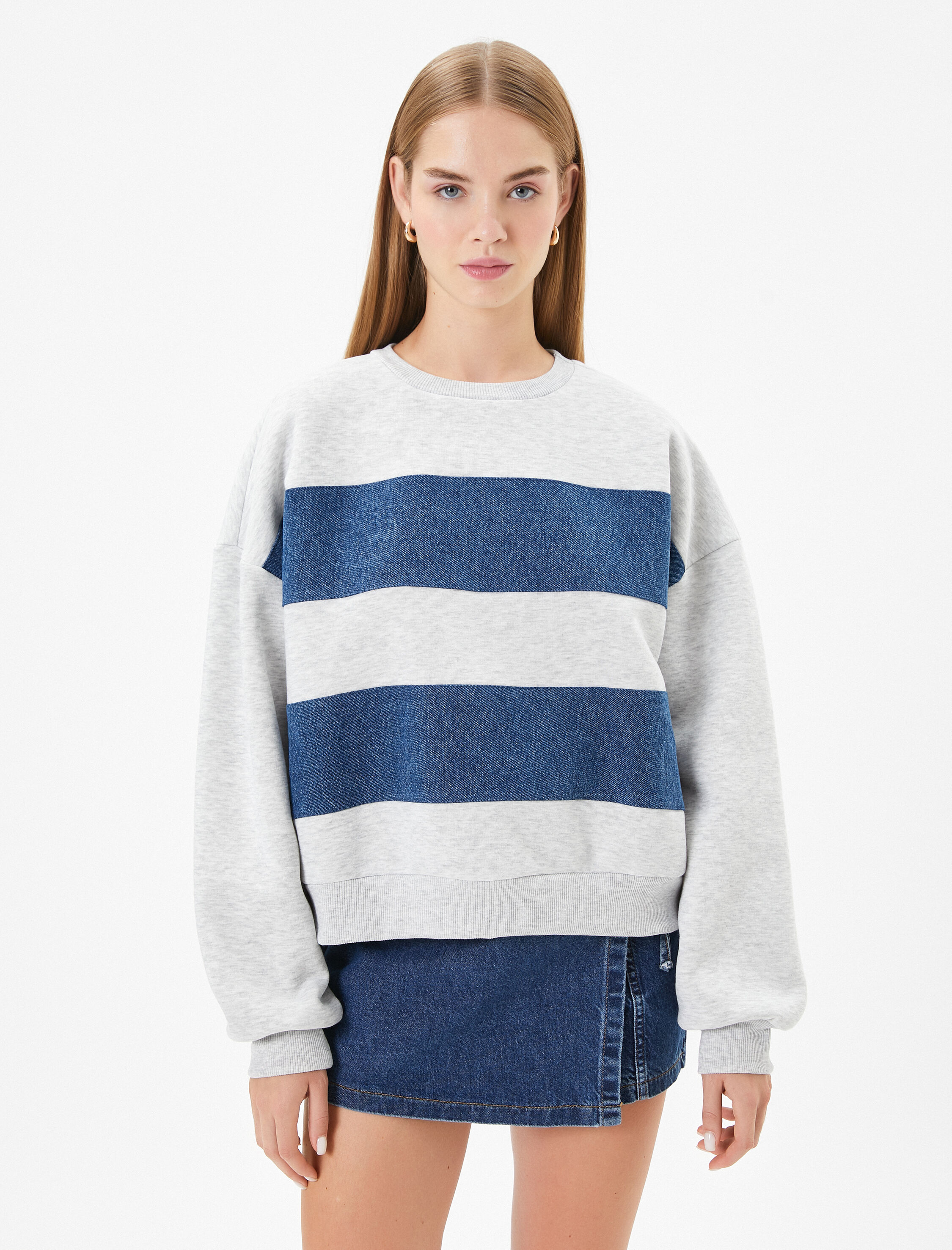   Sweathirt Şardonlu Uzun Kollu Bisiklet Yaka