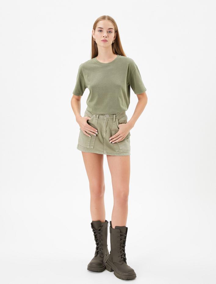  Oversize Tişört Soluk Efektli Kısa Kollu Bisiklet Yaka Pamuklu