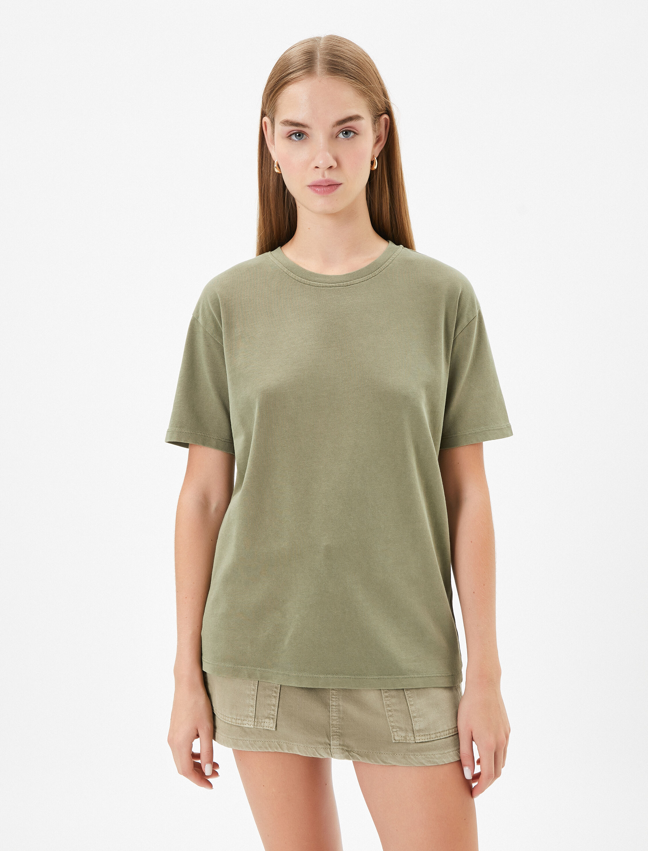   Oversize Tişört Soluk Efektli Kısa Kollu Bisiklet Yaka Pamuklu